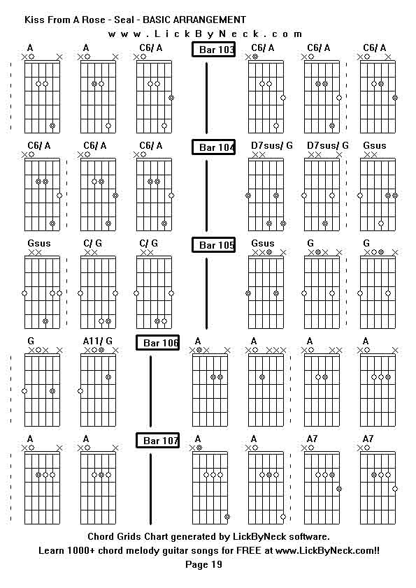 Chord Grids Chart of chord melody fingerstyle guitar song-Kiss From A Rose - Seal - BASIC ARRANGEMENT,generated by LickByNeck software.